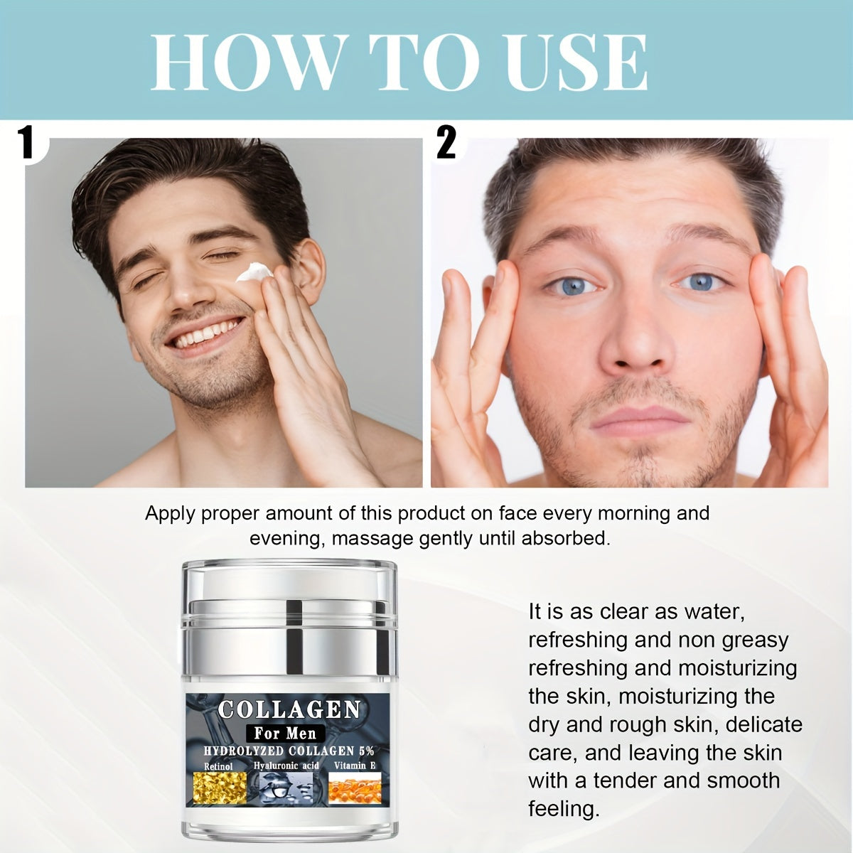 Men Face Cream, with Collagen, Retinol, Hyaluronic Acid, Vitamin E, Firm Skin, Moisturizing, Smooth Wrinkles, Shrinking Pore, 1.76 Oz (50g)