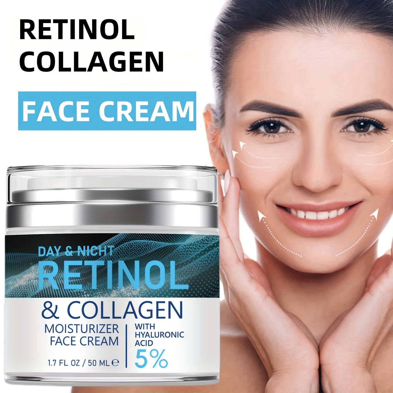 Retinol Moisturizer: Collagen & Hyaluronic Acid Enriched, Vitamins C+E - Hypoallergenic, for Youthful, Hydrated Skin for All 50ml