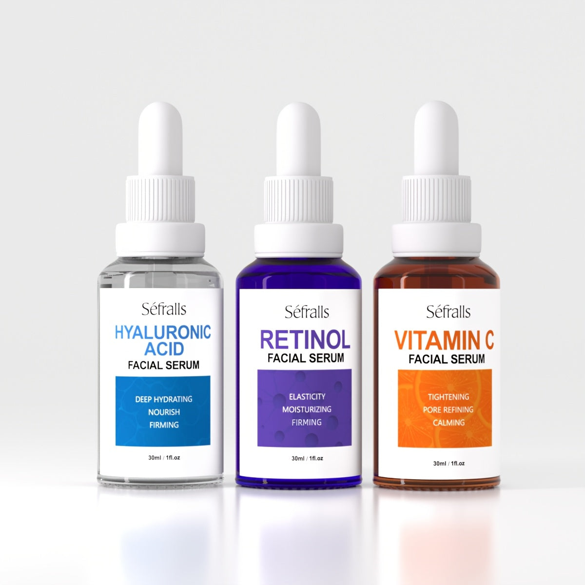 Seffralls Hyaluronic Acid VC Essence Set 1.01oz*3pcs with Vitamin-C Vitamin-A and Hyaluronic Acid Serum for Glistening, Firming Hydrating Dry Skin Serum for Firm Gift Festival Travel Set