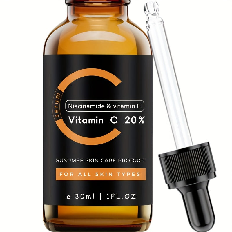 1fl.oz/30ml Vitamin C 20% Facial Serum | With Hyaluronic Acid, Niacinamide, Moisturizing Serum for All Skin Types, Uneven Skin Tone Care