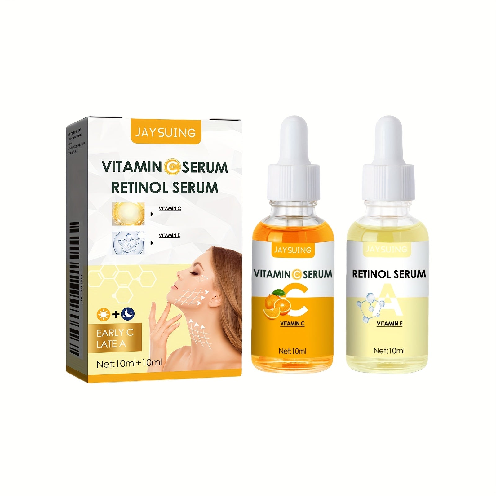 2pcs Set, Vitamin C Retinol Daily And Night Essence, Moisturizing Essence, Facial Skin Care Set for Men And Women, New Year Gift, Contains Hyaluronic Acid, Centella Extract, Vitamin E, Vitamin C, Thaschi Leaf Extract