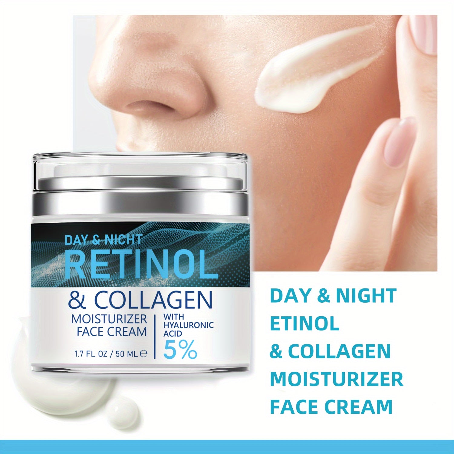 Retinol Moisturizer: Collagen & Hyaluronic Acid Enriched, Vitamins C+E - Hypoallergenic, for Youthful, Hydrated Skin for All 50ml