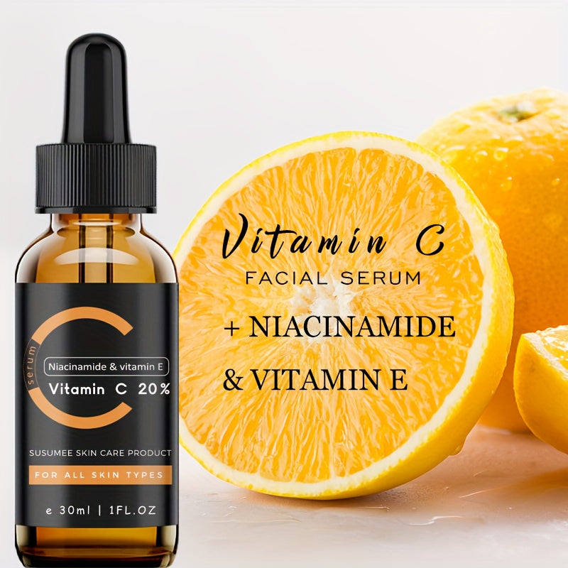 1fl.oz/30ml Vitamin C 20% Facial Serum | With Hyaluronic Acid, Niacinamide, Moisturizing Serum for All Skin Types, Uneven Skin Tone Care