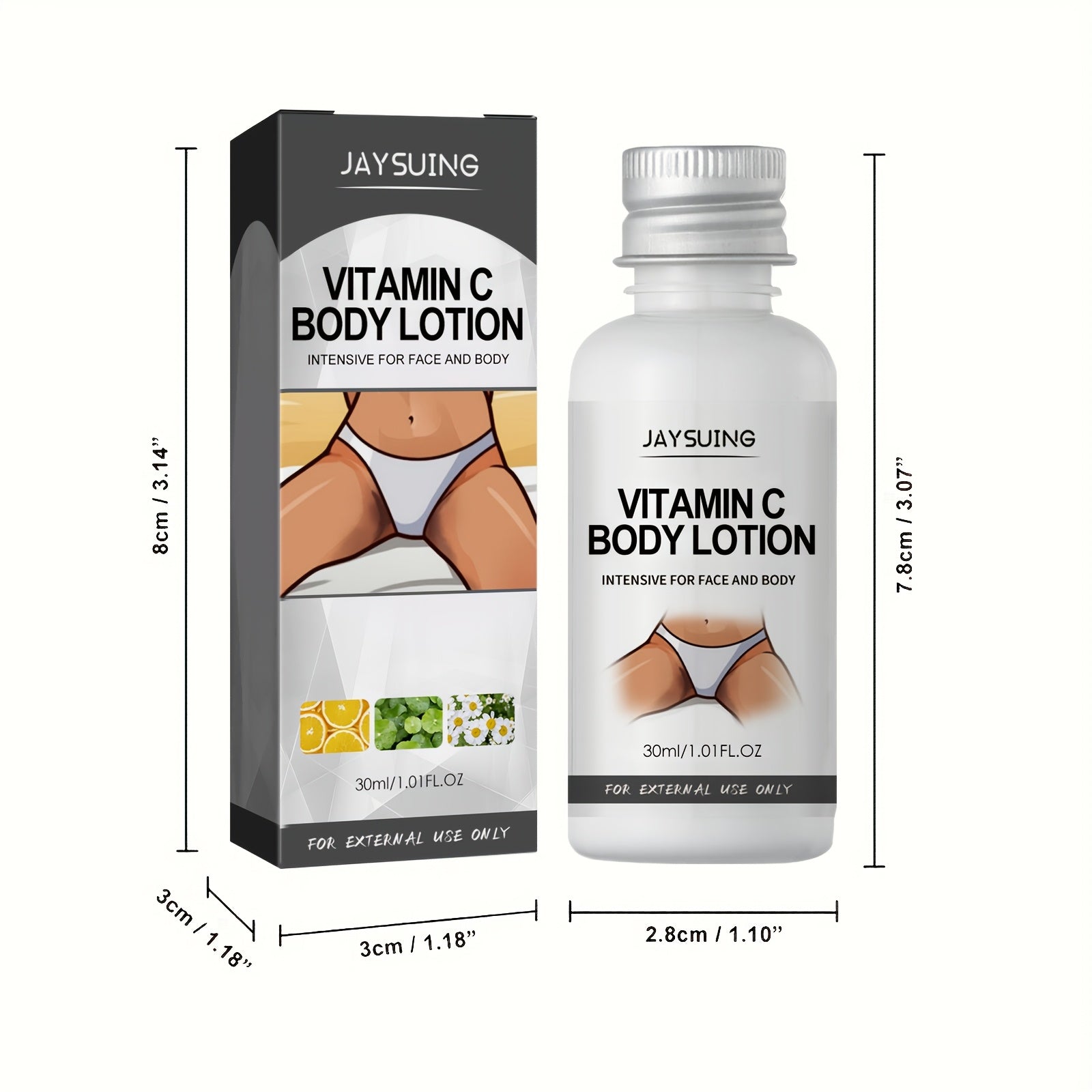 4-Pack JAYSUING Vitamin C Body Lotion, 1.01oz Each, Hypoallergenic Moisturizing Formula for All Skin Types, Niacinamide & Centella Asiatica Extract, Unscented, Glycerin-Enriched, Unisex-Adult