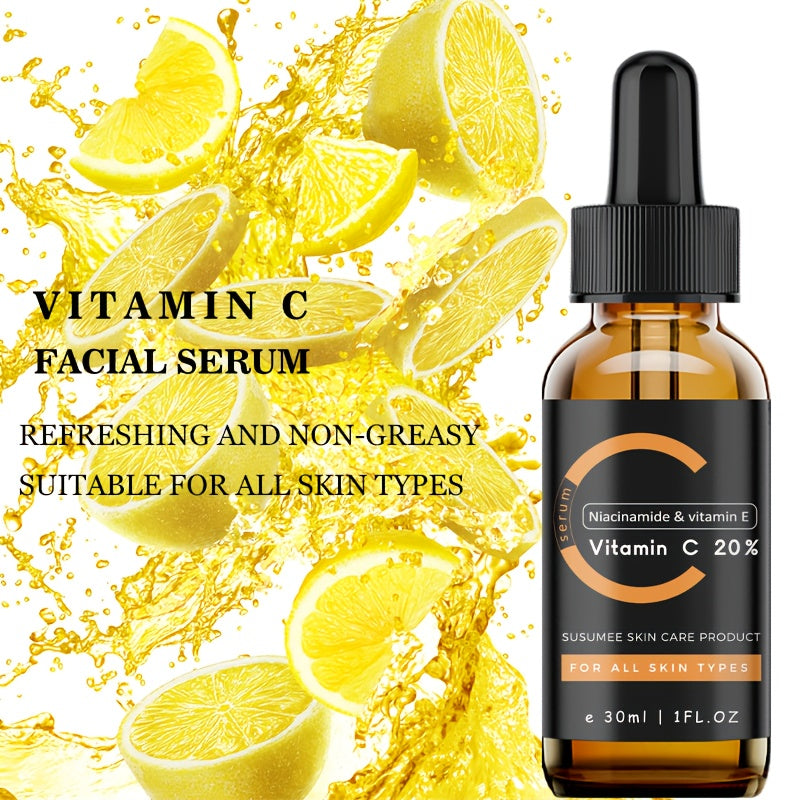 1fl.oz/30ml Vitamin C 20% Facial Serum | With Hyaluronic Acid, Niacinamide, Moisturizing Serum for All Skin Types, Uneven Skin Tone Care