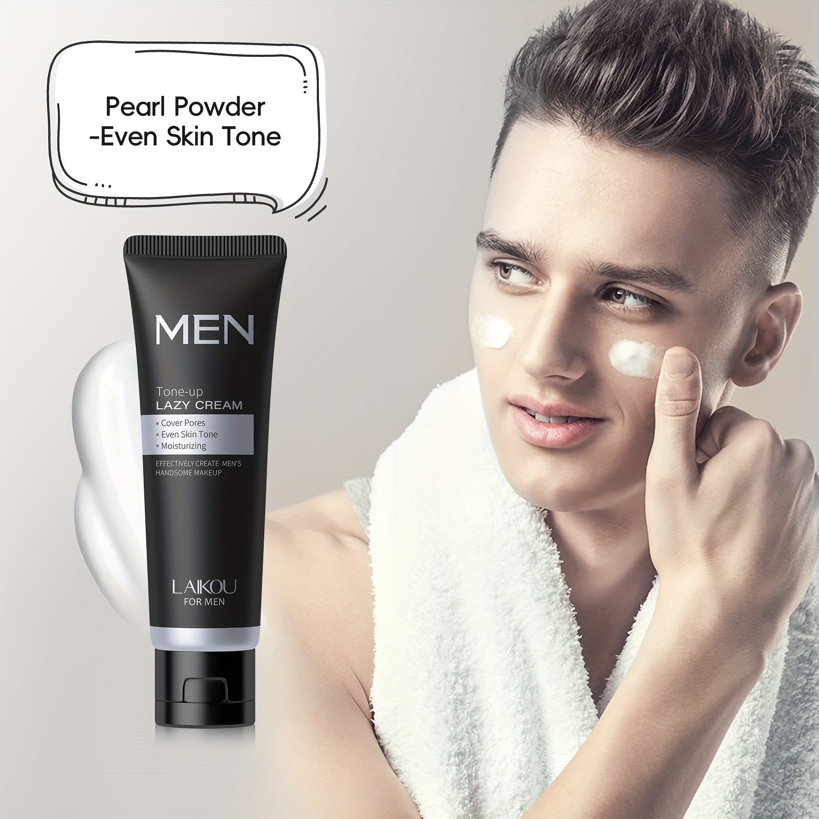 1pc LAOKU Men's Tone-Up Cream, 1.76oz - Shea Butter & Hyaluronic Acid, Pearl Powder for Even Skin Tone & Pore Minimization, Moisturizing Brightening Cream for All Skin Types