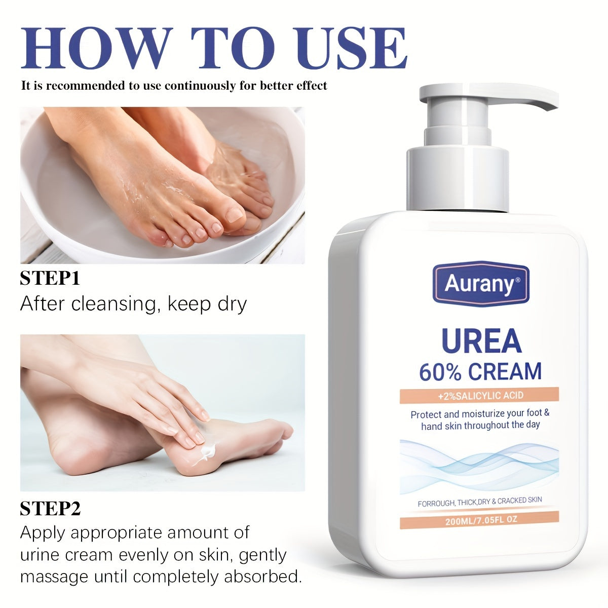 200ml Intensive Urea Foot Cream - Softens & Moisturizes Rough, Thick, Dry, Cracked Skin with 60% Urea and 2% Salicylic Acid - Perfect for Feet, Knees, Elbows and Plantar Areas