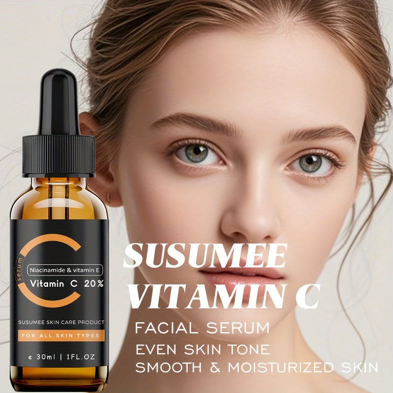 1fl.oz/30ml Vitamin C 20% Facial Serum | With Hyaluronic Acid, Niacinamide, Moisturizing Serum for All Skin Types, Uneven Skin Tone Care