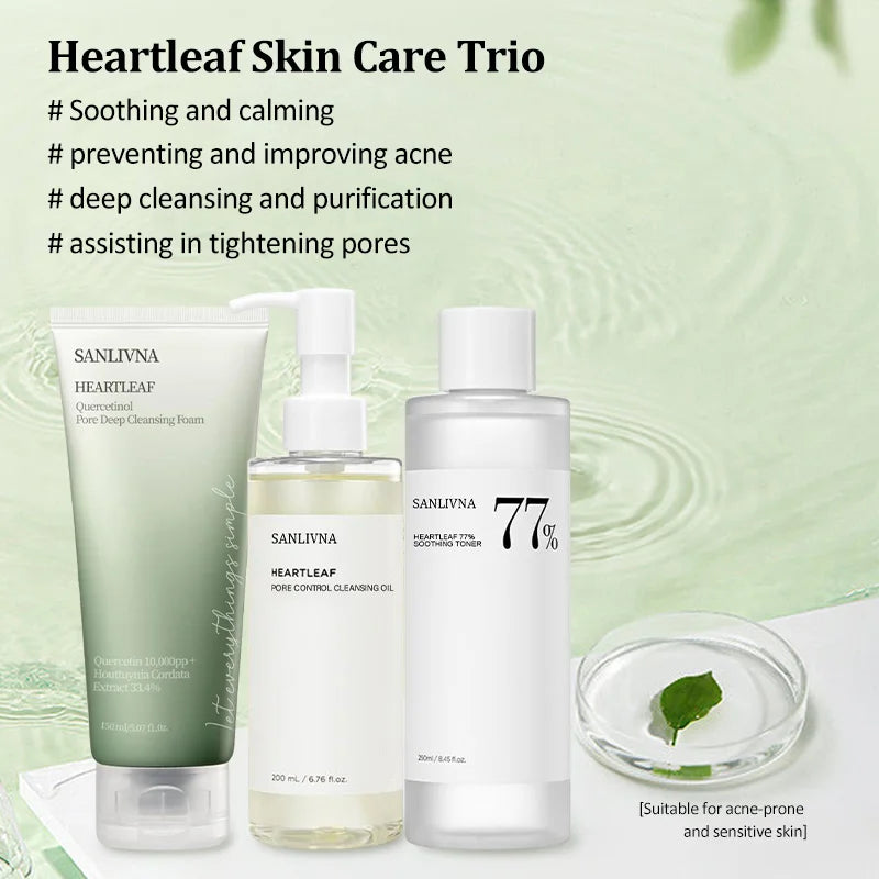 Sanlivna Korean Skincare Heartleaf 3-Piece Set - Soothing Cleanse & Pore Care with Quercetin