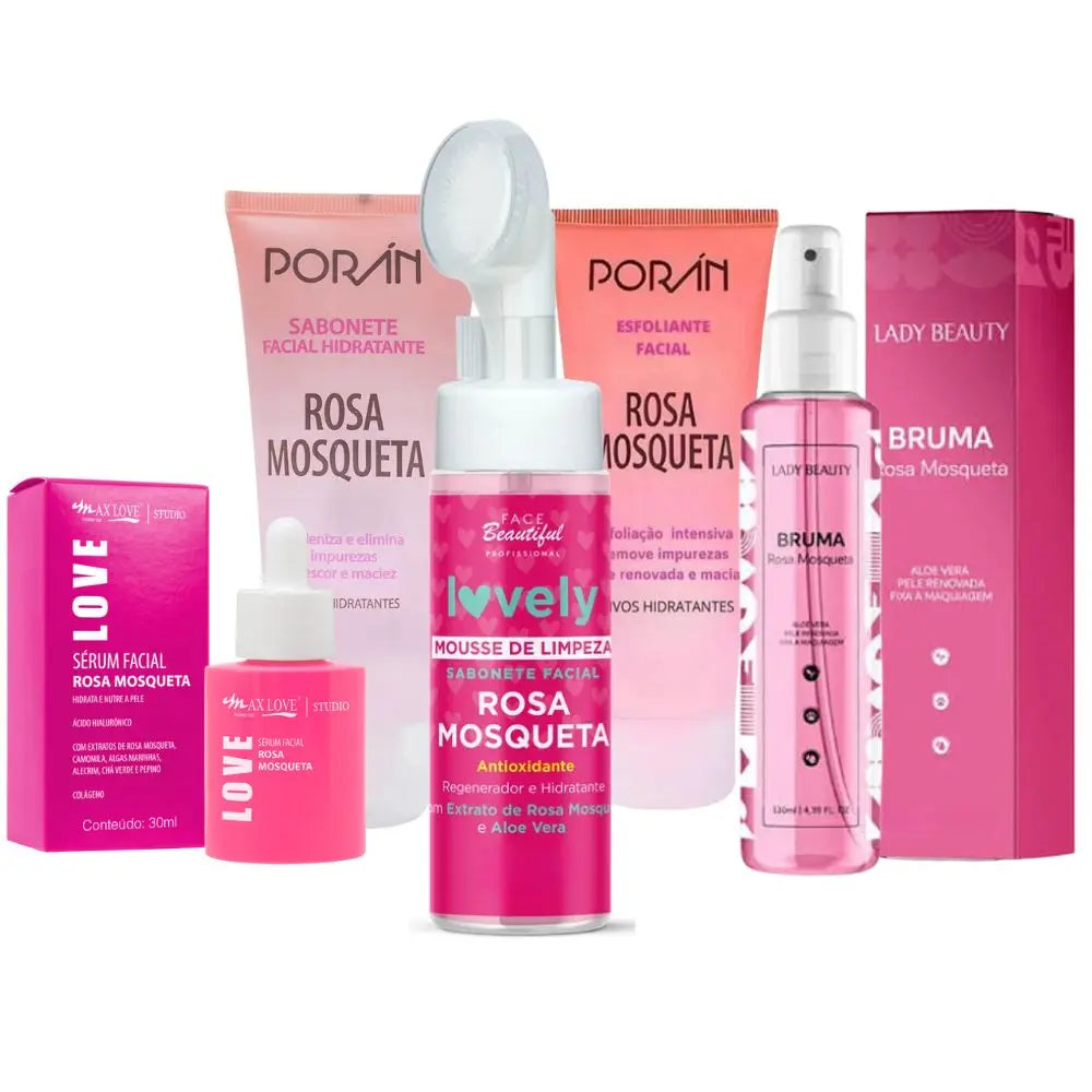 Full Skincare Kit Pink Mosquette Facial Cleansing and Care Routine