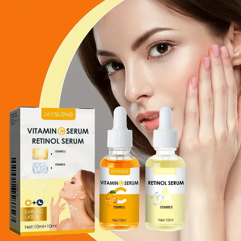 2pcs Set, Vitamin C Retinol Daily And Night Essence, Moisturizing Essence, Facial Skin Care Set for Men And Women, New Year Gift, Contains Hyaluronic Acid, Centella Extract, Vitamin E, Vitamin C, Thaschi Leaf Extract