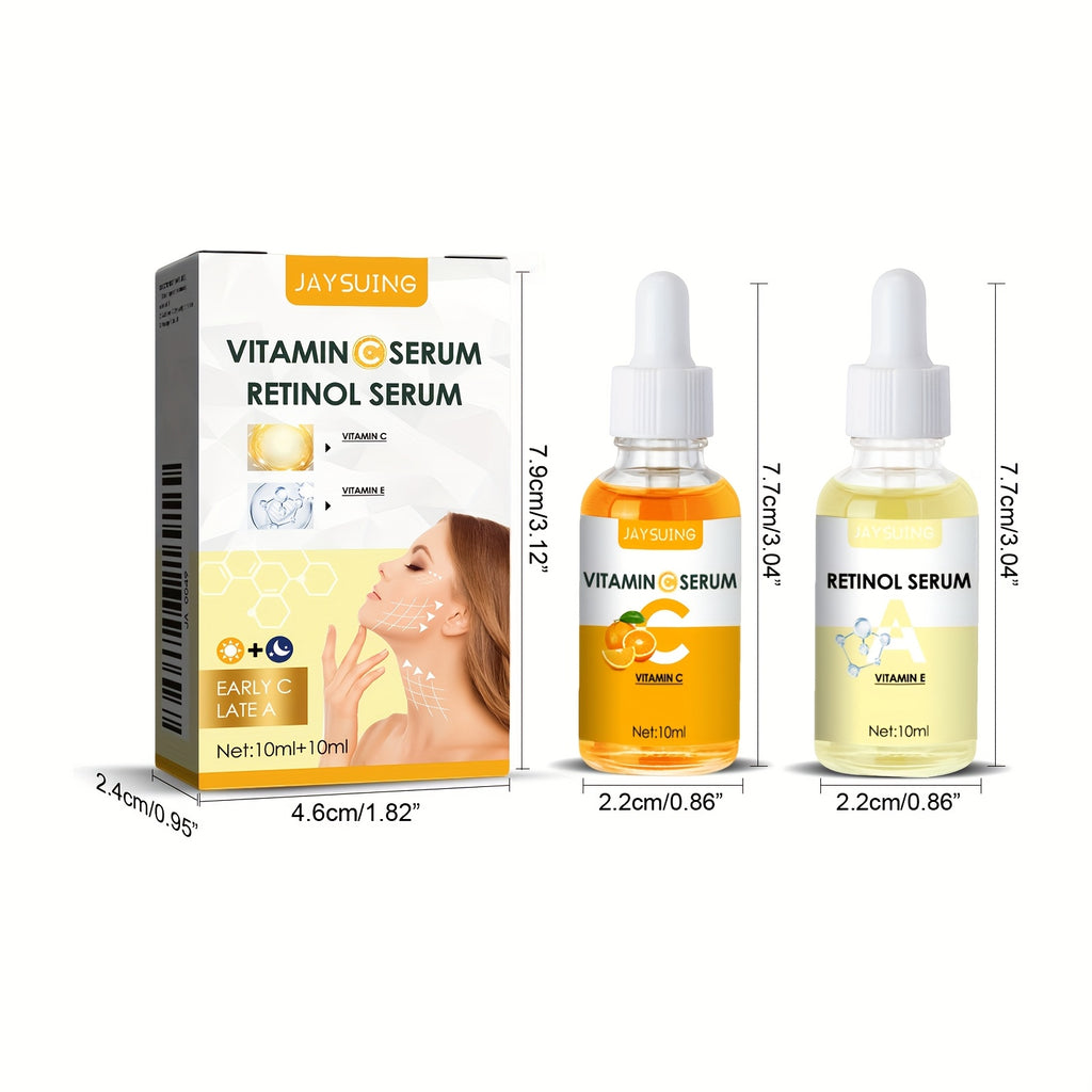 2pcs Set, Vitamin C Retinol Daily And Night Essence, Moisturizing Essence, Facial Skin Care Set for Men And Women, New Year Gift, Contains Hyaluronic Acid, Centella Extract, Vitamin E, Vitamin C, Thaschi Leaf Extract