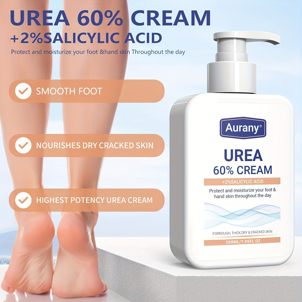 200ml Intensive Urea Foot Cream - Softens & Moisturizes Rough, Thick, Dry, Cracked Skin with 60% Urea and 2% Salicylic Acid - Perfect for Feet, Knees, Elbows and Plantar Areas