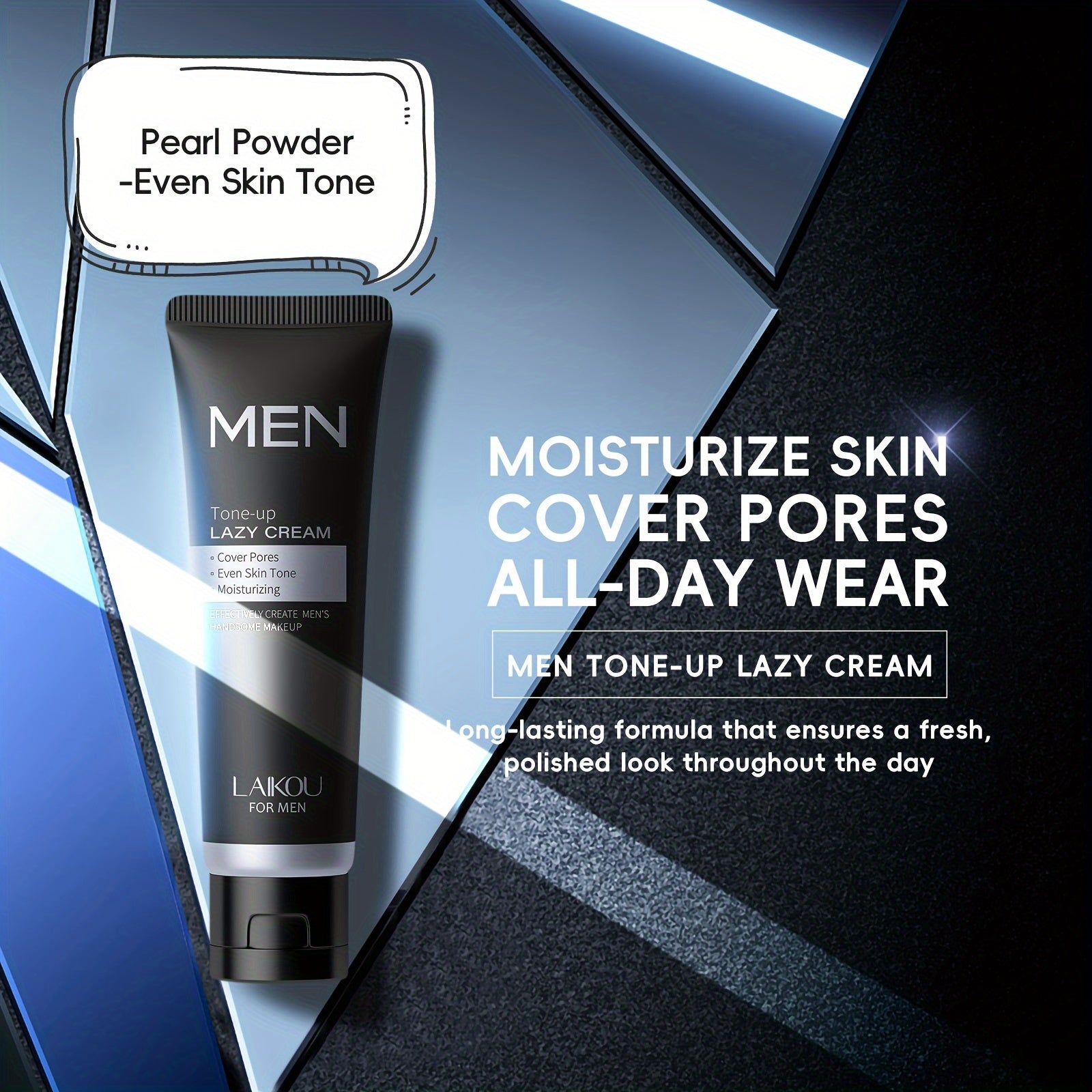 1pc LAOKU Men's Tone-Up Cream, 1.76oz - Shea Butter & Hyaluronic Acid, Pearl Powder for Even Skin Tone & Pore Minimization, Moisturizing Brightening Cream for All Skin Types