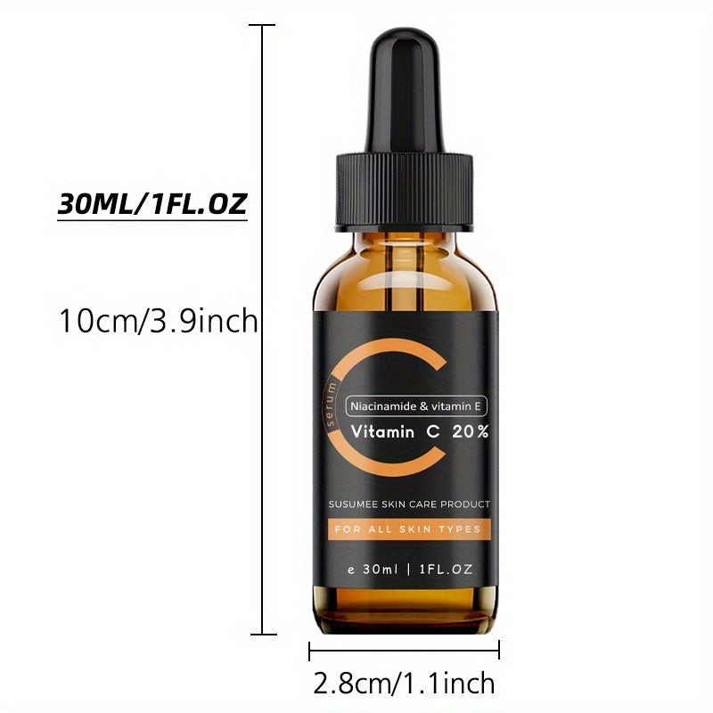 1fl.oz/30ml Vitamin C 20% Facial Serum | With Hyaluronic Acid, Niacinamide, Moisturizing Serum for All Skin Types, Uneven Skin Tone Care