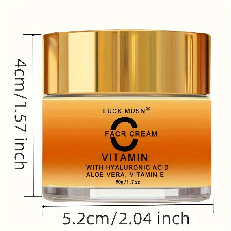 50ml/1.7oz, Vitamin C Face Cream, Hyaluronic Acid & Vitamin E Infused, Moisturizing Cream For Face And Eye Area, Nourishing Skin Care Product For Enhanced Radiance