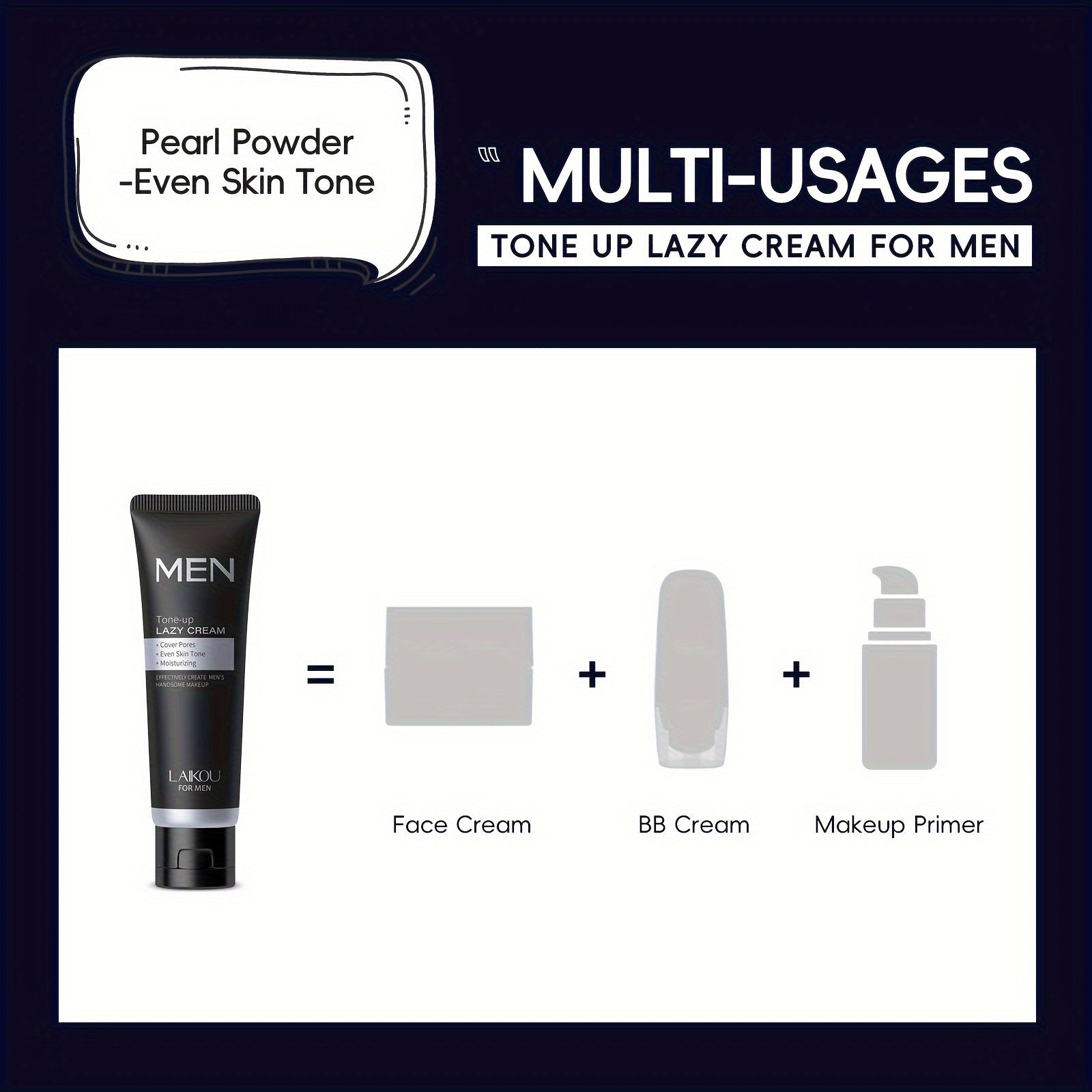 1pc LAOKU Men's Tone-Up Cream, 1.76oz - Shea Butter & Hyaluronic Acid, Pearl Powder for Even Skin Tone & Pore Minimization, Moisturizing Brightening Cream for All Skin Types