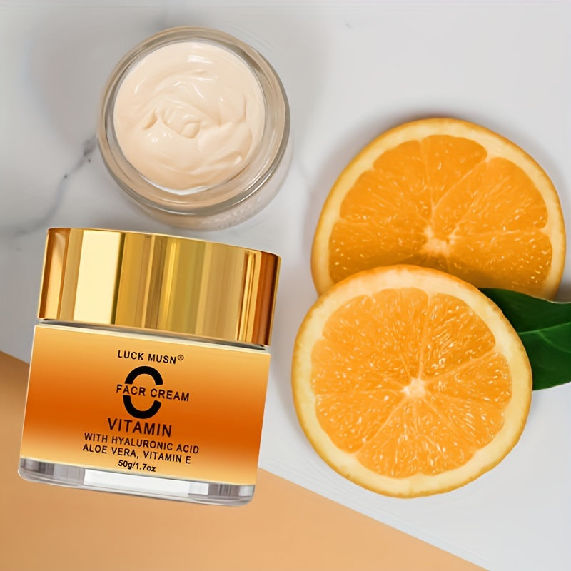 50ml/1.7oz, Vitamin C Face Cream, Hyaluronic Acid & Vitamin E Infused, Moisturizing Cream For Face And Eye Area, Nourishing Skin Care Product For Enhanced Radiance