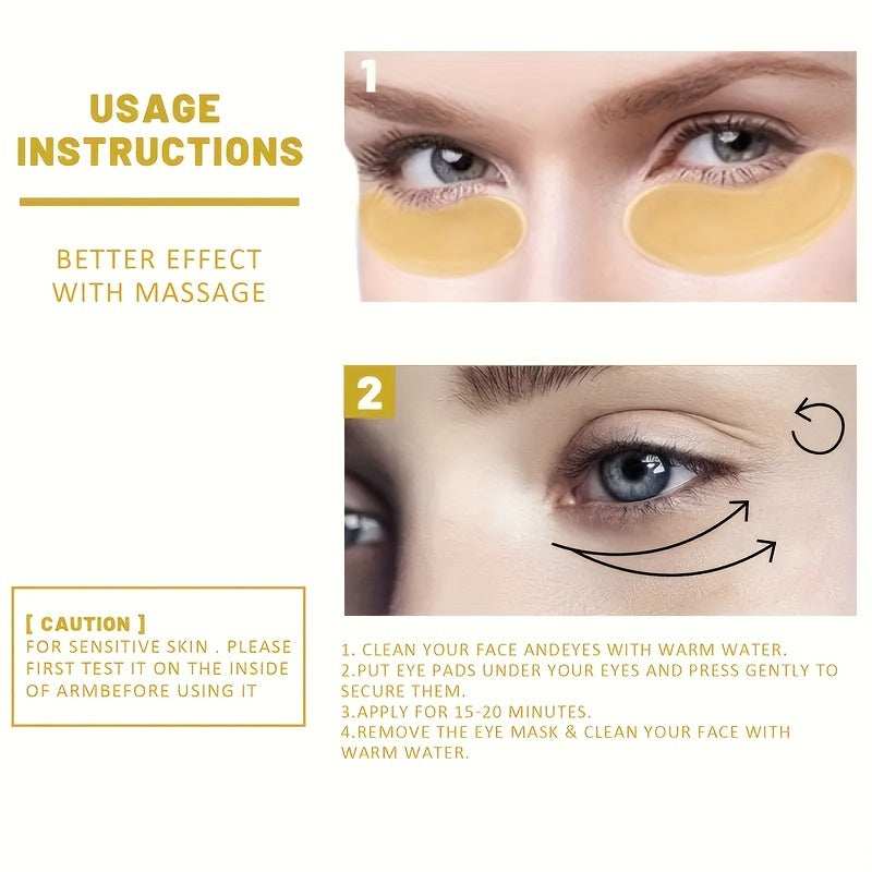 60pcs Unisex Adult Golden Eye Moisturizing Under-Eye Patches, Enriched with Collagen and Hyaluronic Acid, Alcohol Free, for All Light Beige Types, to Achieve a Visibly Firmer-looking Eye Area