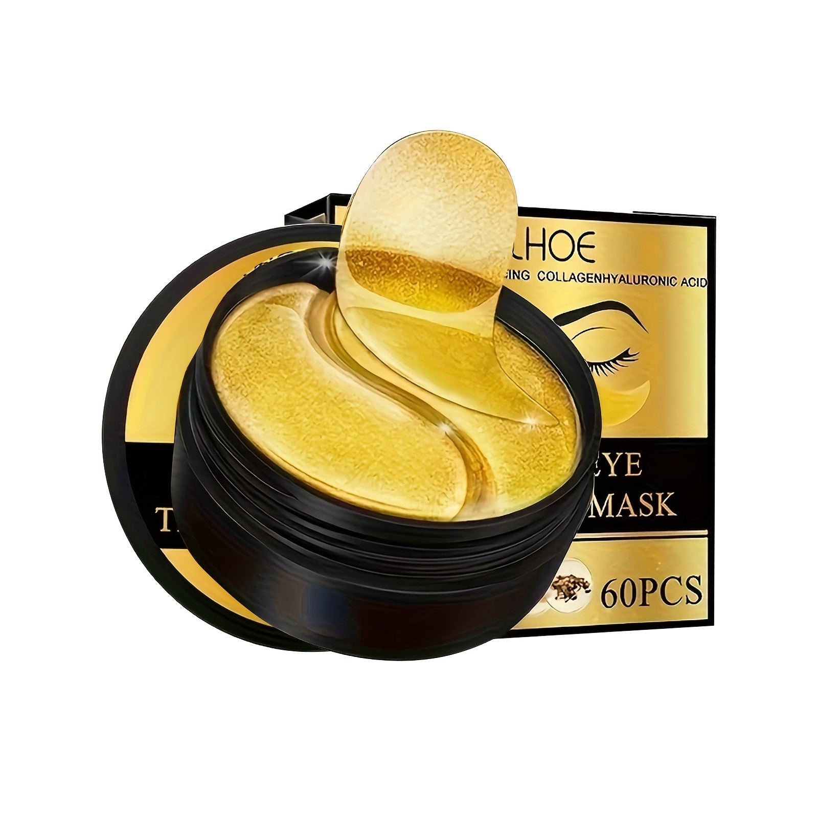 60pcs Unisex Adult Golden Eye Moisturizing Under-Eye Patches, Enriched with Collagen and Hyaluronic Acid, Alcohol Free, for All Light Beige Types, to Achieve a Visibly Firmer-looking Eye Area