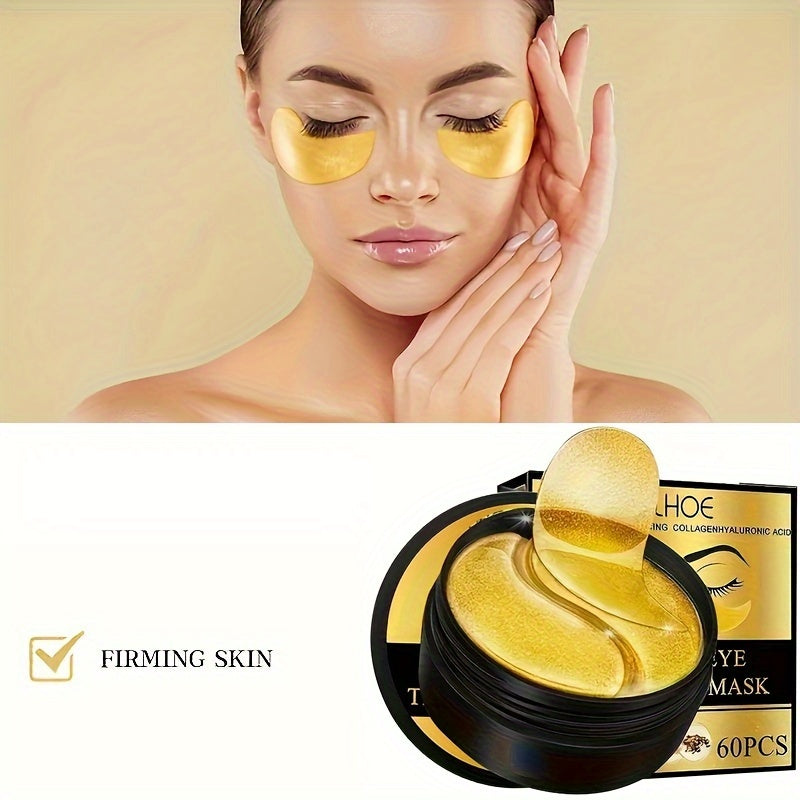 60pcs Unisex Adult Golden Eye Moisturizing Under-Eye Patches, Enriched with Collagen and Hyaluronic Acid, Alcohol Free, for All Light Beige Types, to Achieve a Visibly Firmer-looking Eye Area